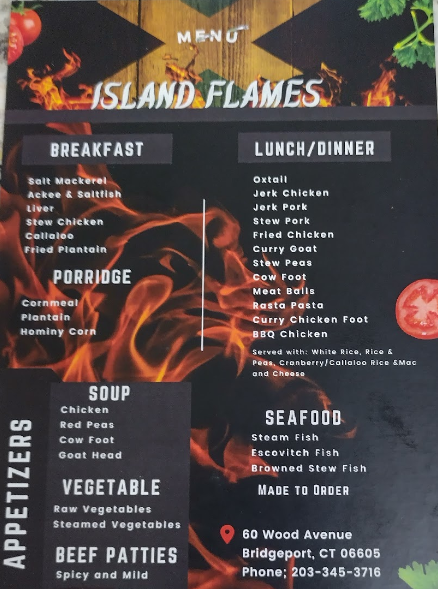 Island Flames | restaurant | 60 Wood Ave, Bridgeport, CT 06605, USA | 2033453716 OR +1 203-345-3716
