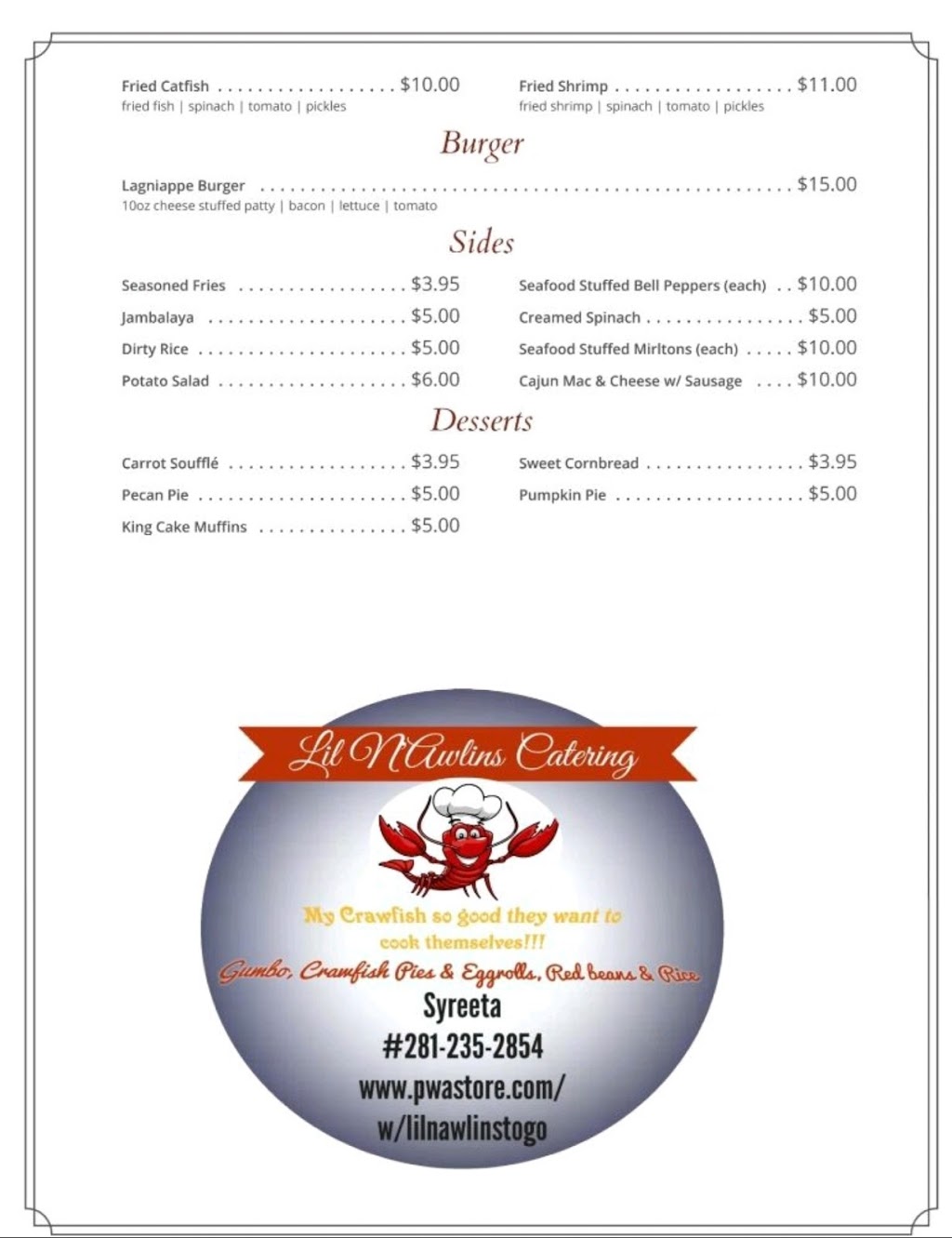 Lil Nawlins | restaurant | 17 Paige St, Houston, TX 77003, USA | 2812352854 OR +1 281-235-2854