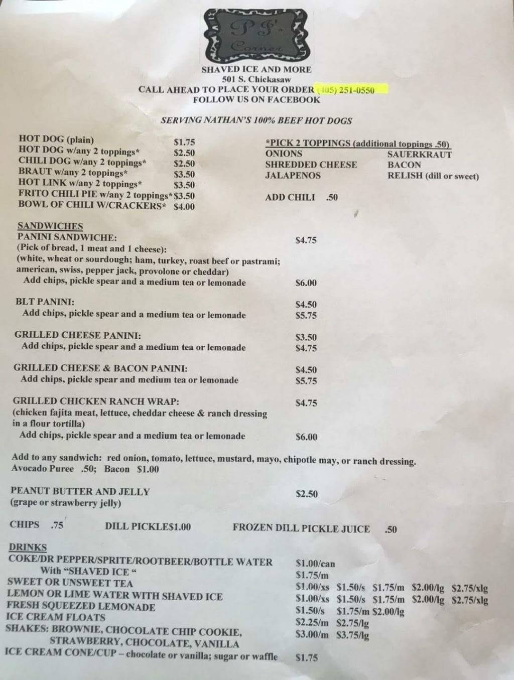 PJS CORNER | restaurant | 501 S Chickasaw St, Pauls Valley, OK 73075, USA | 4052510550 OR +1 405-251-0550