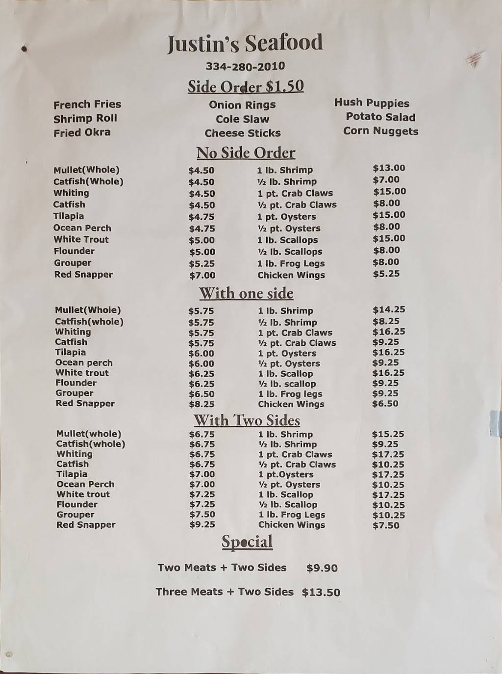 Justins Seafood | restaurant | 4334 S Court St, Montgomery, AL 36105, USA | 3342802010 OR +1 334-280-2010