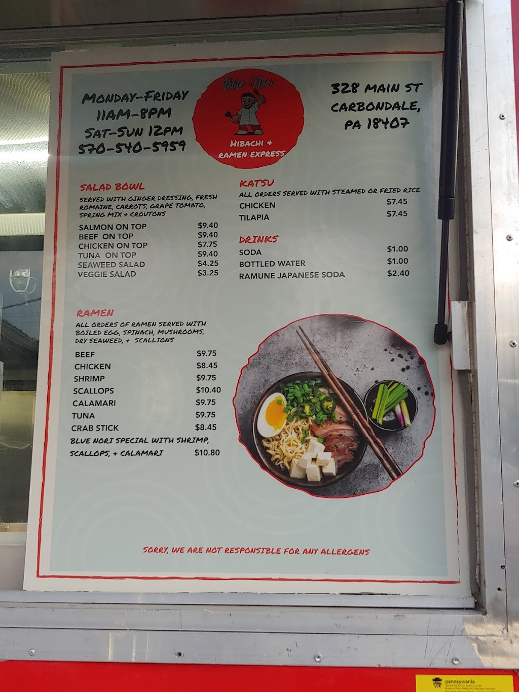Blue nori hibachi and ramen japanese express | restaurant | 328 Main St, Carbondale, PA 18407, USA | 5705405959 OR +1 570-540-5959