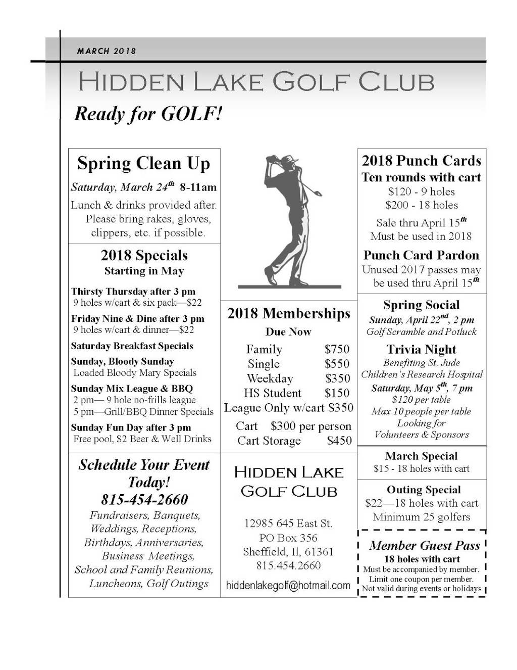 Hidden Lake Golf Club | restaurant | 12985 645 E St, Sheffield, IL 61361, USA | 8154542660 OR +1 815-454-2660