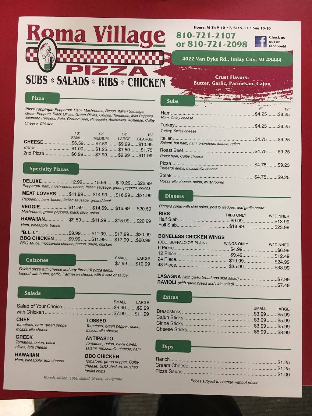 Roma Village Pizza | restaurant | 4022 N Van Dyke Rd, Brown City, MI 48416, USA | 8107212107 OR +1 810-721-2107