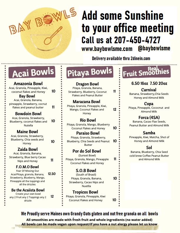 Bay Bowls Portland ME | restaurant | 93 Washington Ave, Portland, ME 04101, USA | 2074502909 OR +1 207-450-2909
