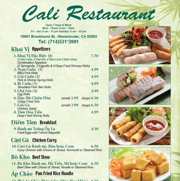 Cali Restaurant & Bakery | restaurant | 15691 Brookhurst St, Westminster, CA 92683, USA | 7145313991 OR +1 714-531-3991