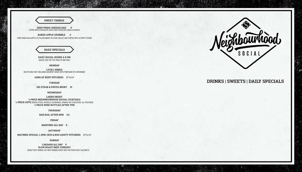 Neighbourhood Social | restaurant | 435 St Clair St, Chatham, ON N7L 3K4, Canada | 5193800106 OR +1 519-380-0106