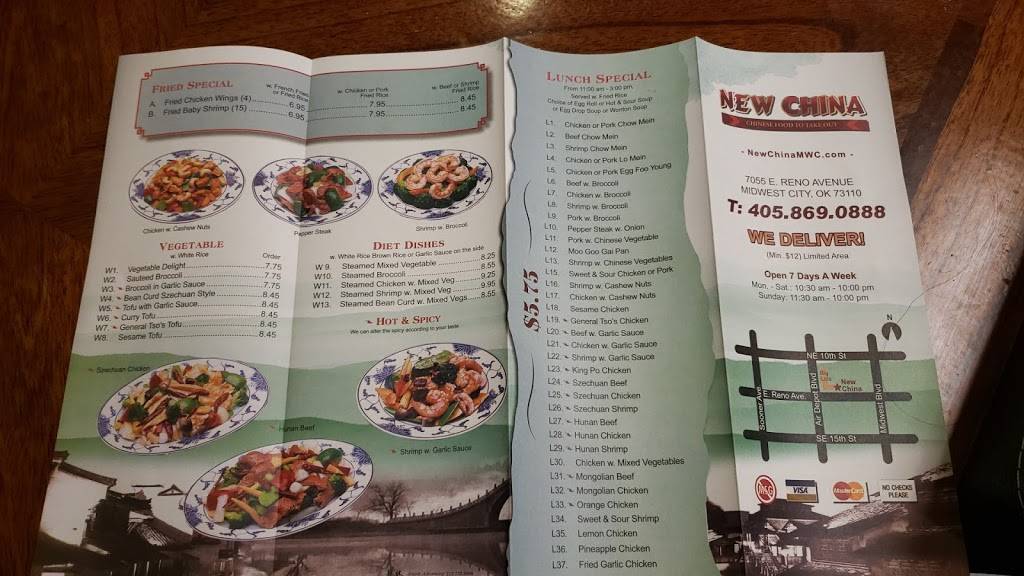 New China | restaurant | 7055 E Reno Ave, Midwest City, OK 73110, USA | 4058690888 OR +1 405-869-0888