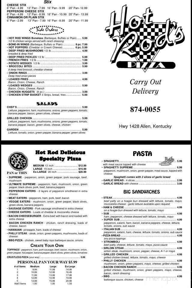 Hot Rods Pizza | restaurant | 6089 KY-1428, Allen City, KY 41601, USA | 6068740055 OR +1 606-874-0055