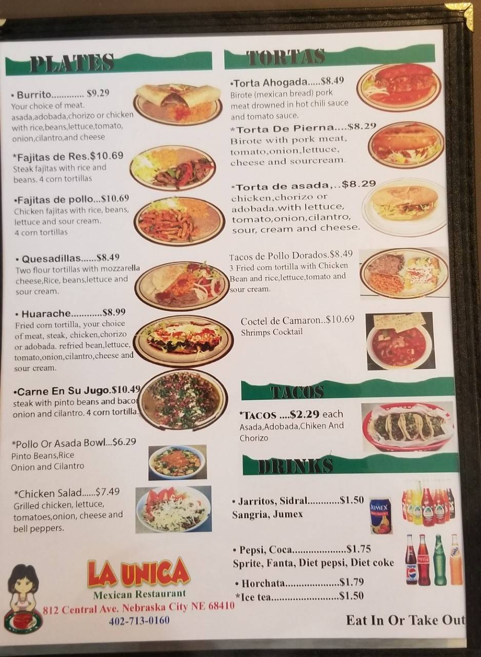 La Unica Mexican Restaurant | restaurant | 812 Central Ave, Nebraska City, NE 68410, USA | 4027130160 OR +1 402-713-0160