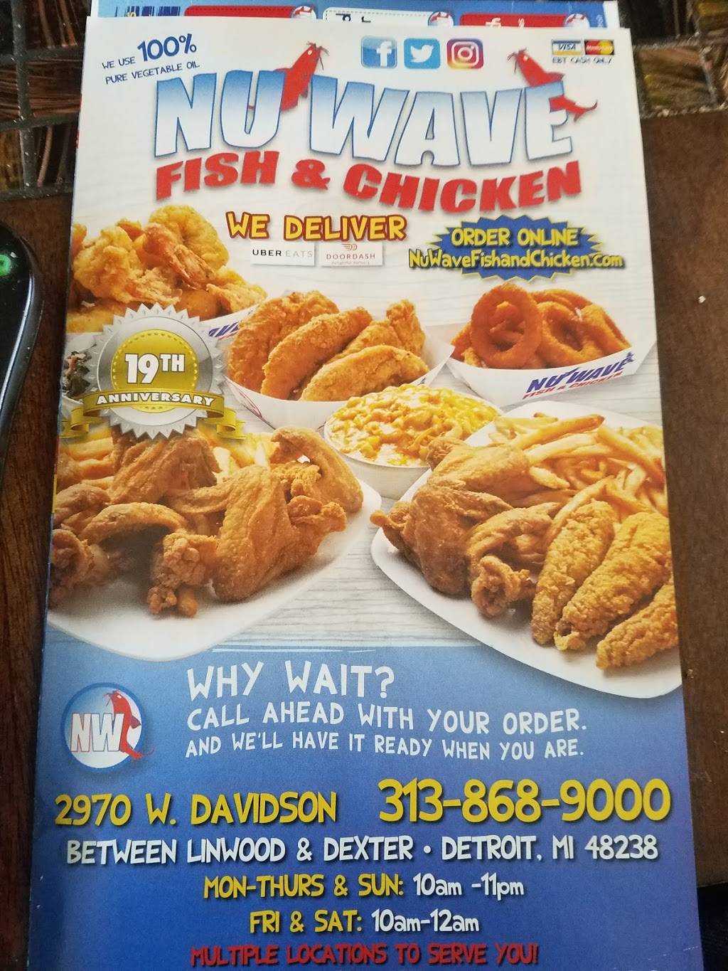 Nu Wave Fish & Chicken | restaurant | 2970 W Davison St, Detroit, MI 48238, USA | 3138689000 OR +1 313-868-9000