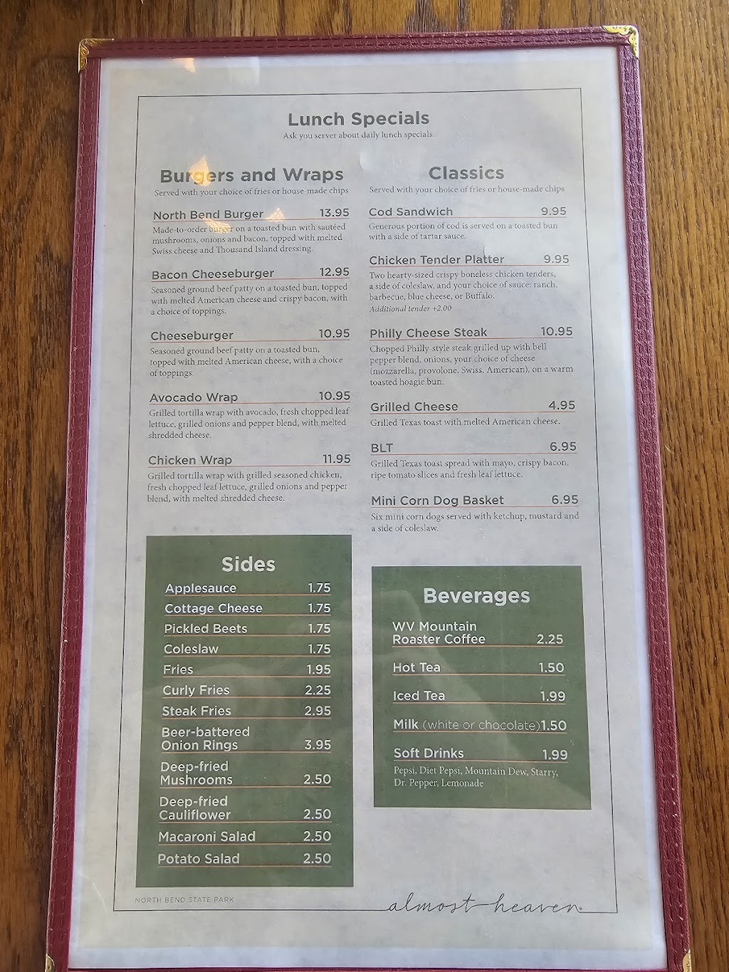 North Bend State Park Restaurant | restaurant | 196 N Bend Park, Cairo, WV 26362, USA | 3046432931 OR +1 304-643-2931