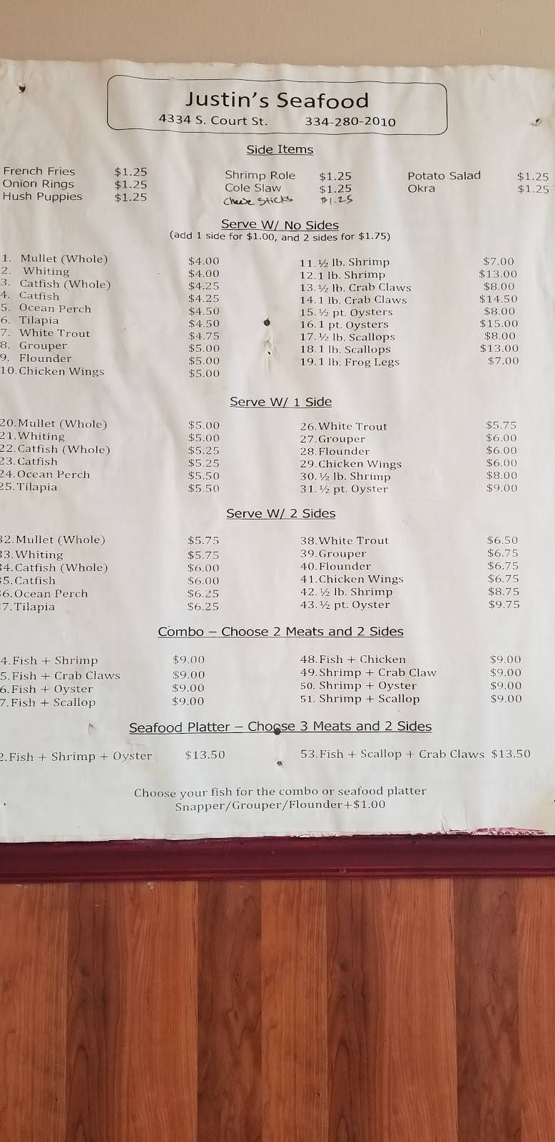 Justins Seafood | restaurant | 4334 S Court St, Montgomery, AL 36105, USA | 3342802010 OR +1 334-280-2010