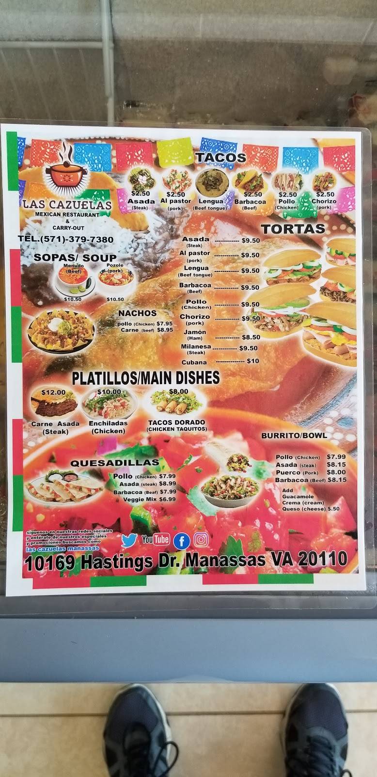 Las Cazuelas Restaurant | restaurant | 10169 Hastings Dr, Manassas, VA 20110, USA | 5713797380 OR +1 571-379-7380