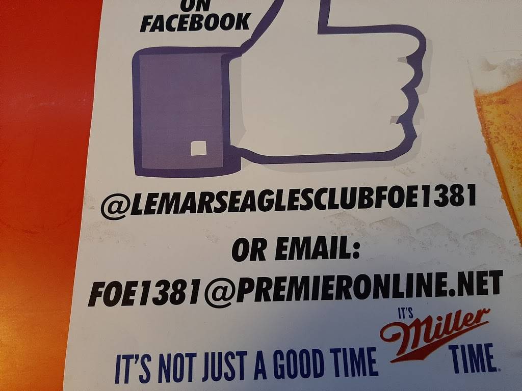 Fraternal Order of Eagles | restaurant | 104 1st St SW, Le Mars, IA 51031, USA | 7125464403 OR +1 712-546-4403