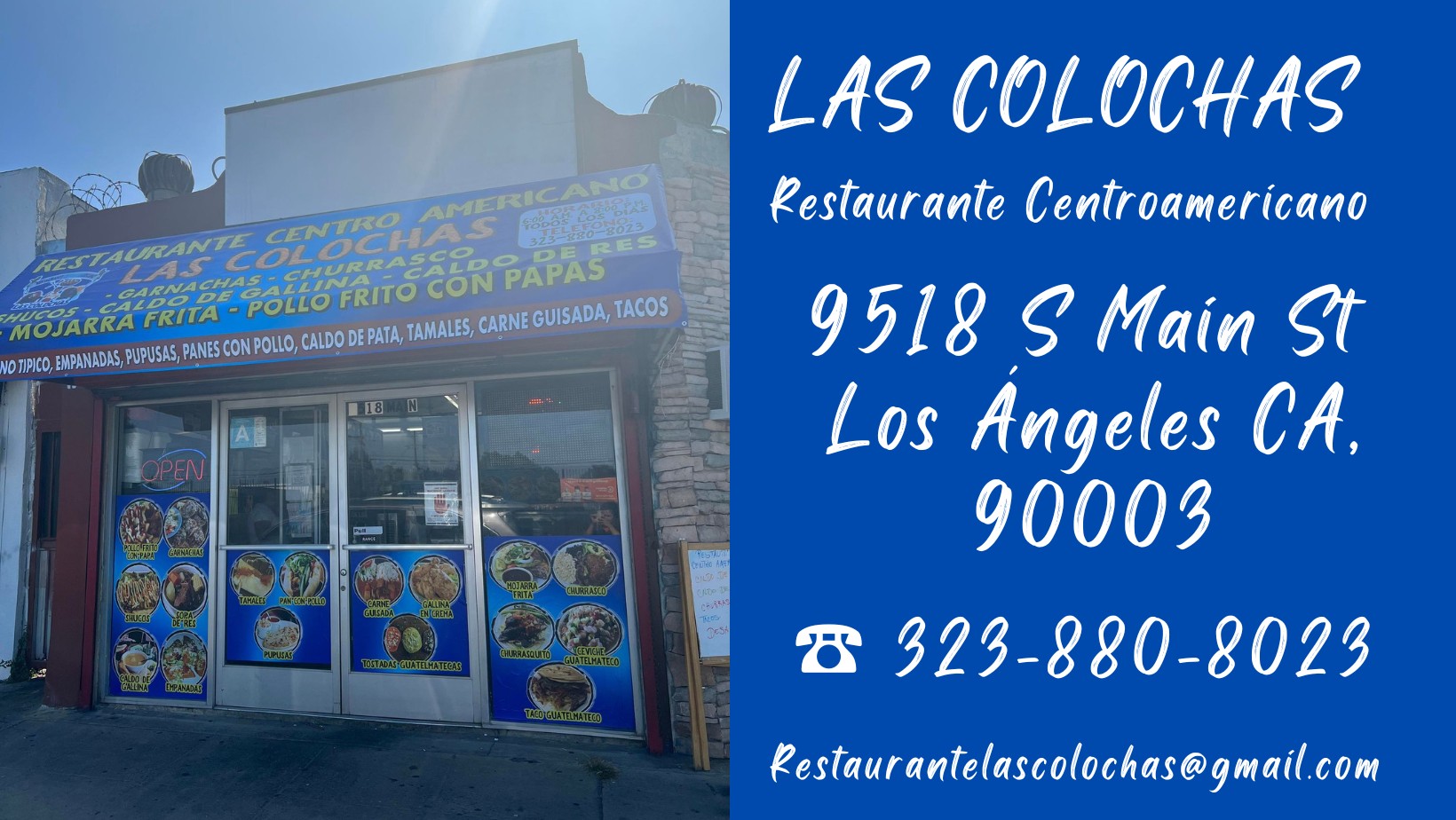 Las Colochas Restaurante Centroamericano | restaurant | 9518 S Main St, Los Angeles, CA 90003, United States | 3238808023 OR +1 323-880-8023