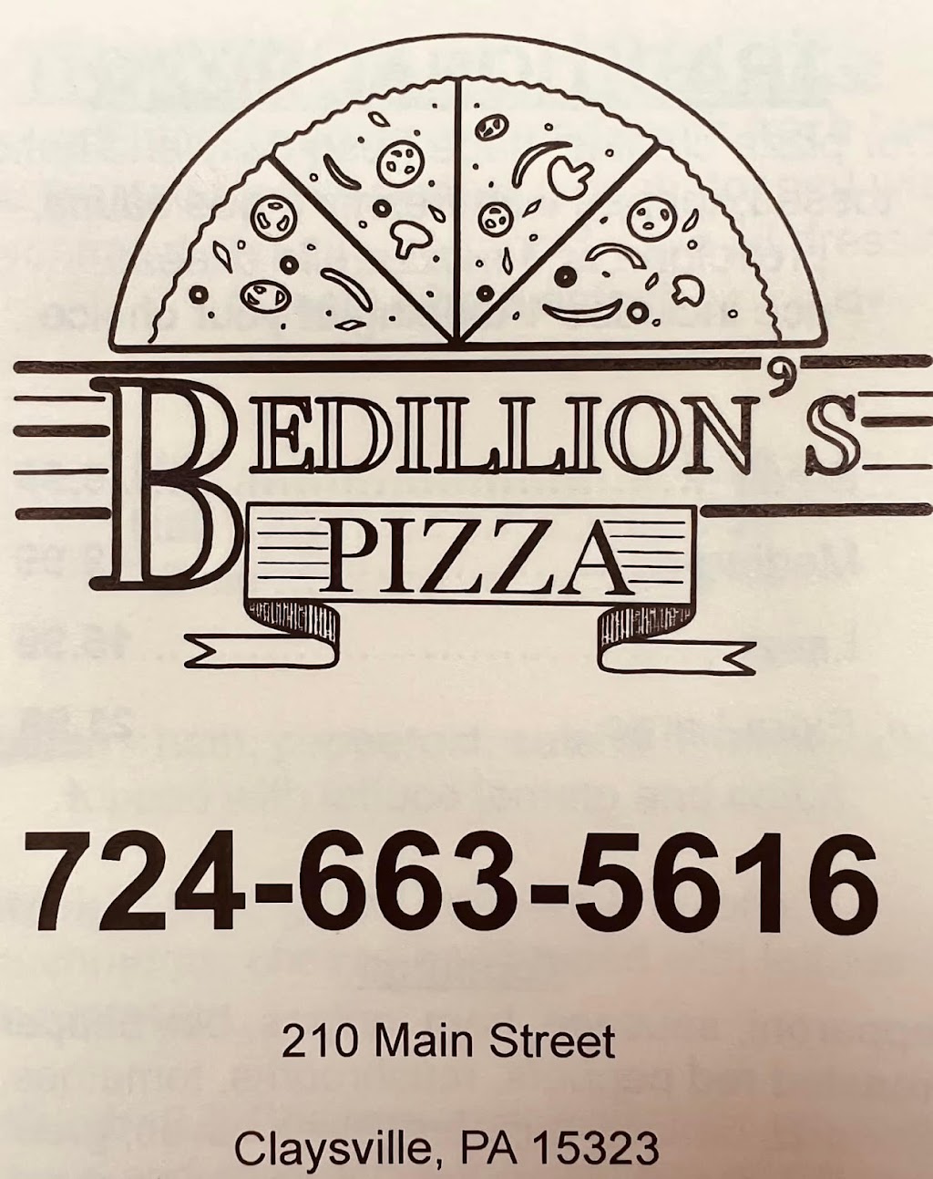 Bedillions Pizza | restaurant | 210 Main St, Claysville, PA 15323, USA | 7246635616 OR +1 724-663-5616