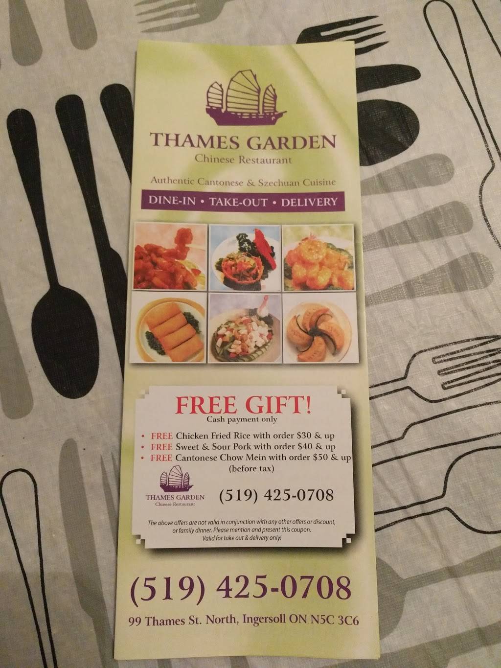 Thames Garden menu | restaurant | 99 Thames St N, Ingersoll, ON N5C 3C6, Canada | 5194250708 OR +1 519-425-0708