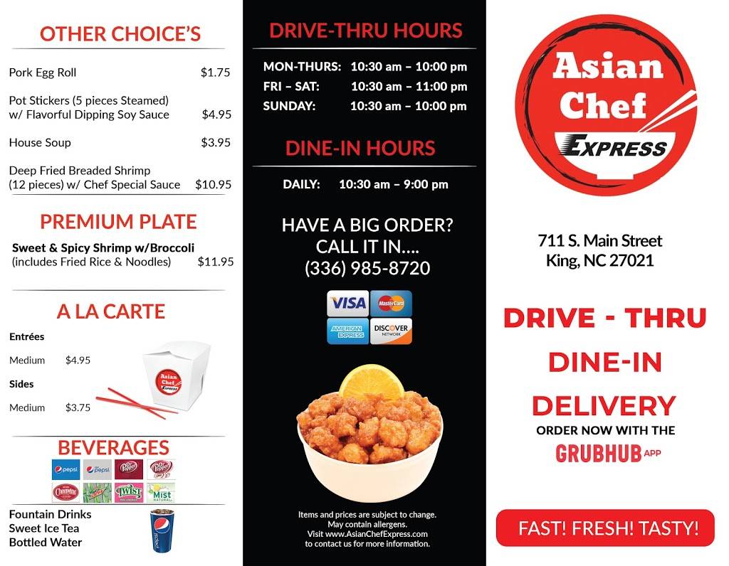 Asian Chef Express | restaurant | 711 S Main St, King, NC 27021, USA | 3369858720 OR +1 336-985-8720