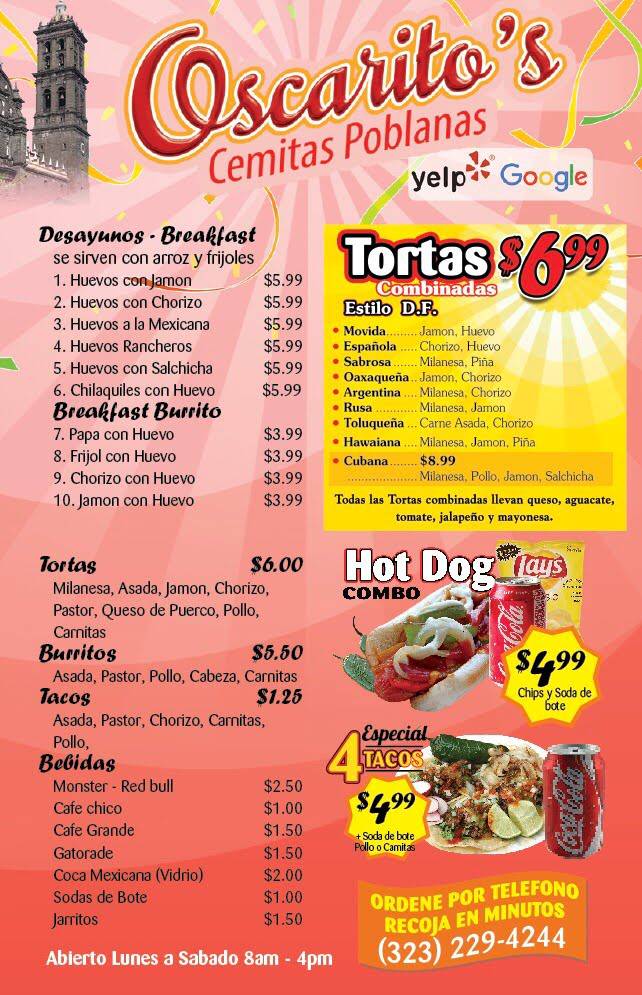 oscaritos cemitas poblanas | restaurant | 1600 E Olympic Blvd, Los Angeles, CA 90021, USA | 3232294244 OR +1 323-229-4244