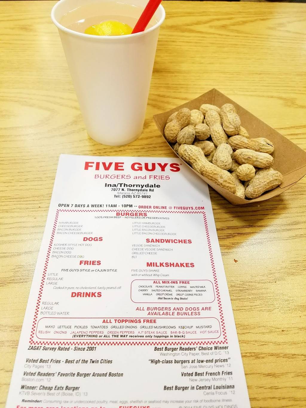 Five Guys | meal takeaway | 7077 N Thornydale Rd, Marana, AZ 85741, USA | 5205729892 OR +1 520-572-9892