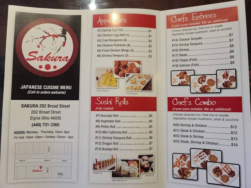 Sakura Japanese Cuisine | restaurant | 202 Broad St, Elyria, OH 44035, USA | 4407313360 OR +1 440-731-3360