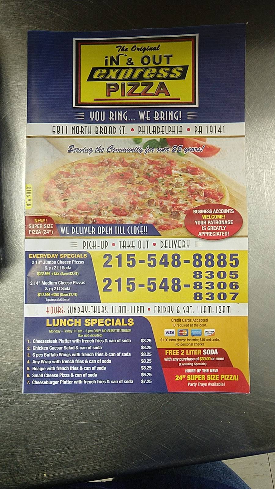 In & Out Express Pizza | restaurant | 5811 N Broad St, Philadelphia, PA 19141, USA | 2155488885 OR +1 215-548-8885