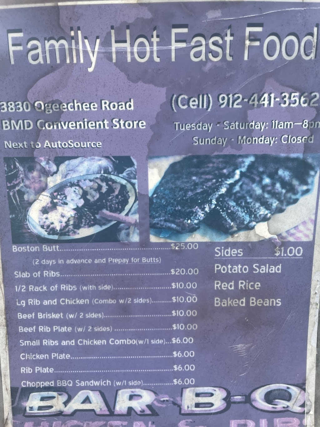 Family Hot Fast Food BBQ | restaurant | 3830 Ogeechee Rd, Savannah, GA 31405, USA | 9124413562 OR +1 912-441-3562