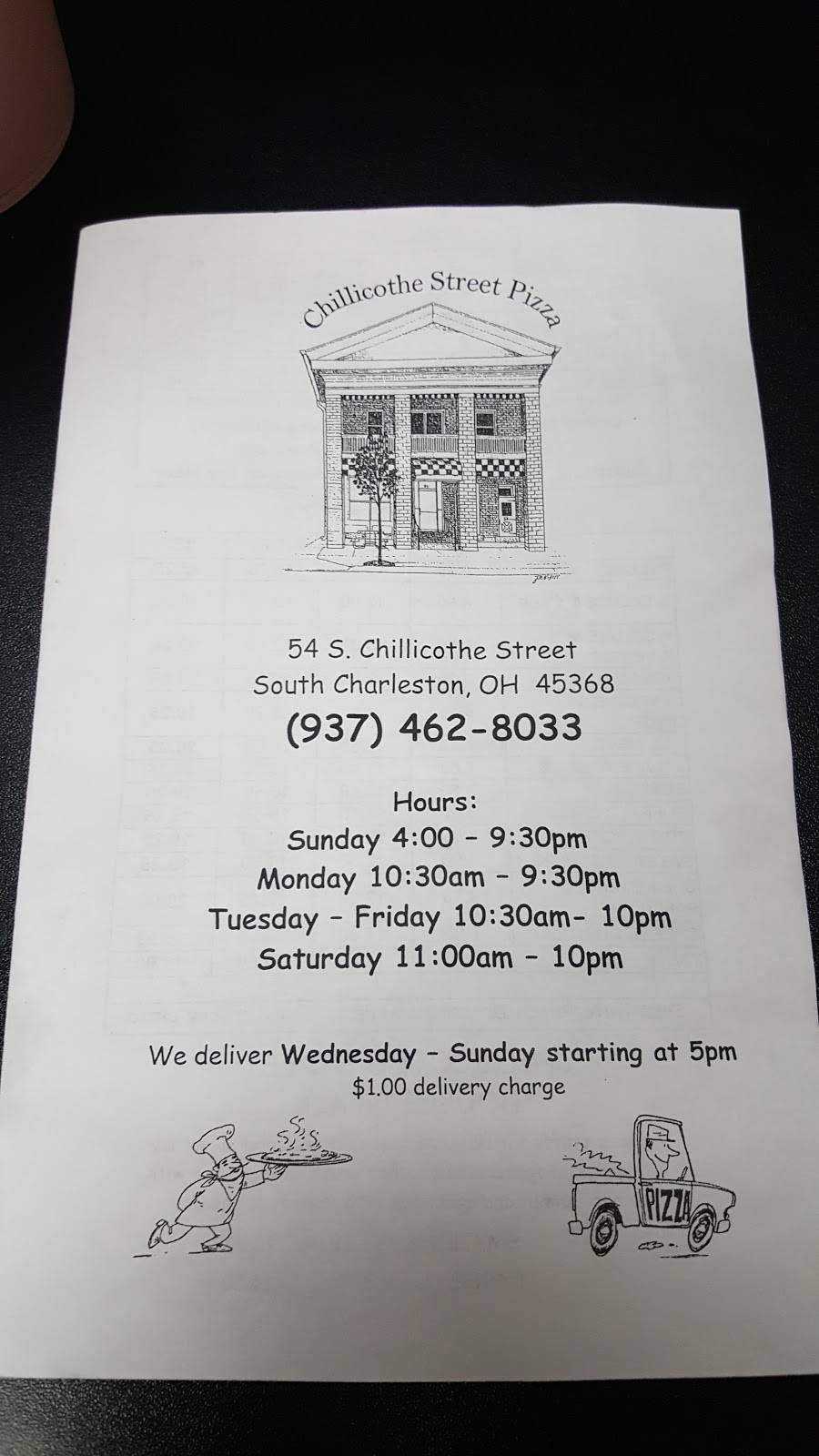 Chillicothe Street Pizza | restaurant | 54 S Chillicothe St, South Charleston, OH 45368, USA | 9374628033 OR +1 937-462-8033
