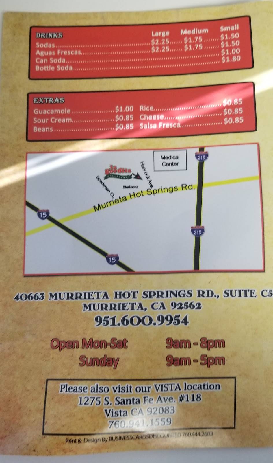 La Gordita Mexican Food | restaurant | 40663 Murrieta Hot Springs Rd c5, Murrieta, CA 92562, USA | 9516009954 OR +1 951-600-9954
