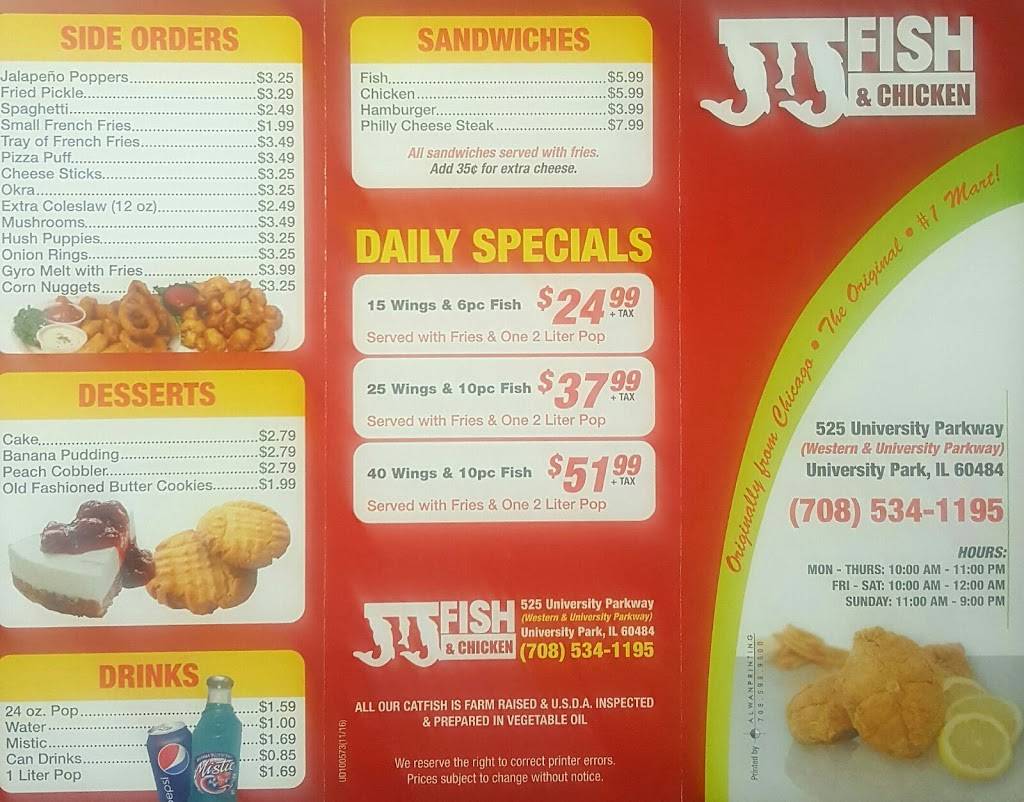 J & J Fish | restaurant | 525 University Pkwy, University Park, IL 60466, USA | 7085341195 OR +1 708-534-1195