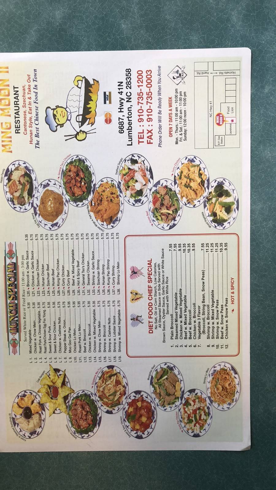 Ming Moon II | restaurant | 6687 NC-41, Lumberton, NC 28358, USA | 9107351200 OR +1 910-735-1200