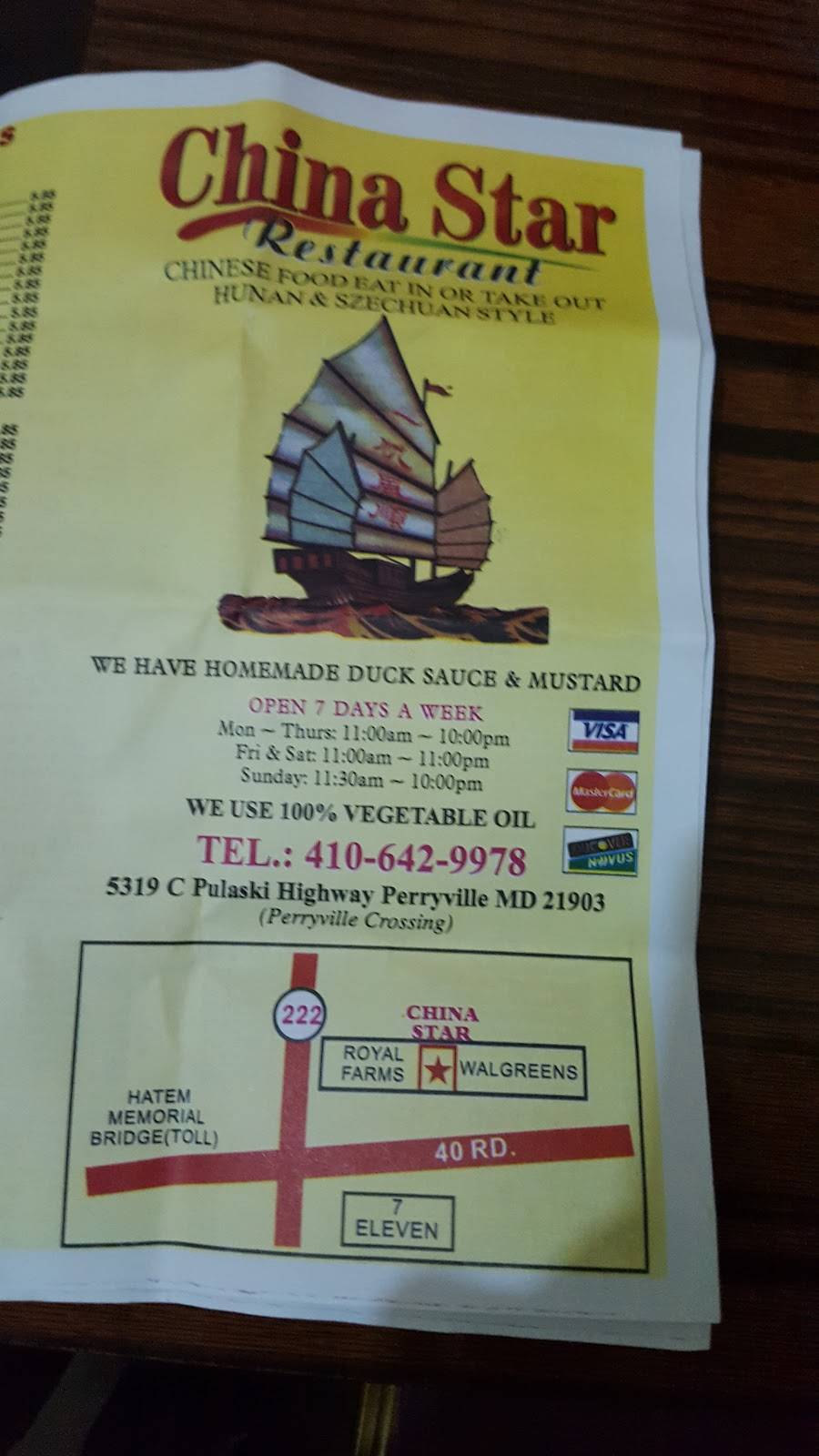 China Star | restaurant | 5319 Pulaski Hwy, Perryville, MD 21903, USA | 4106429978 OR +1 410-642-9978