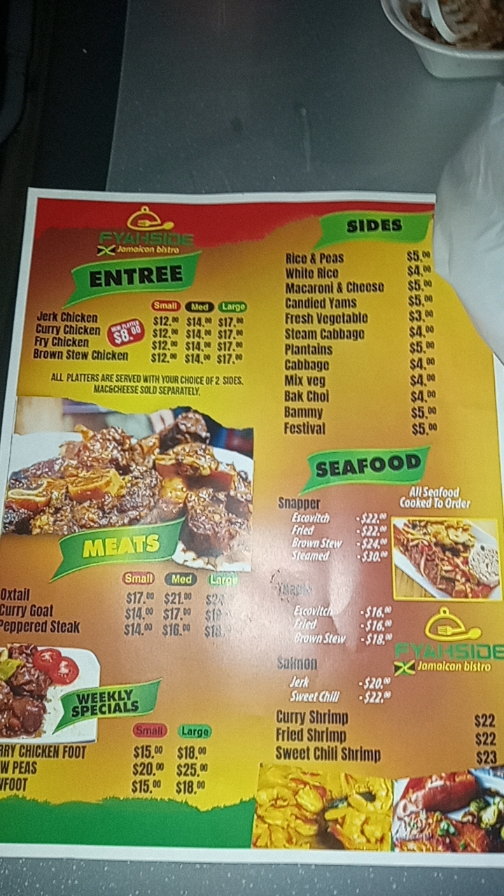 FYAHSIDE JAMAICAN BISTRO | restaurant | 2326 E Westmoreland St, Philadelphia, PA 19134, USA | 2155952266 OR +1 215-595-2266
