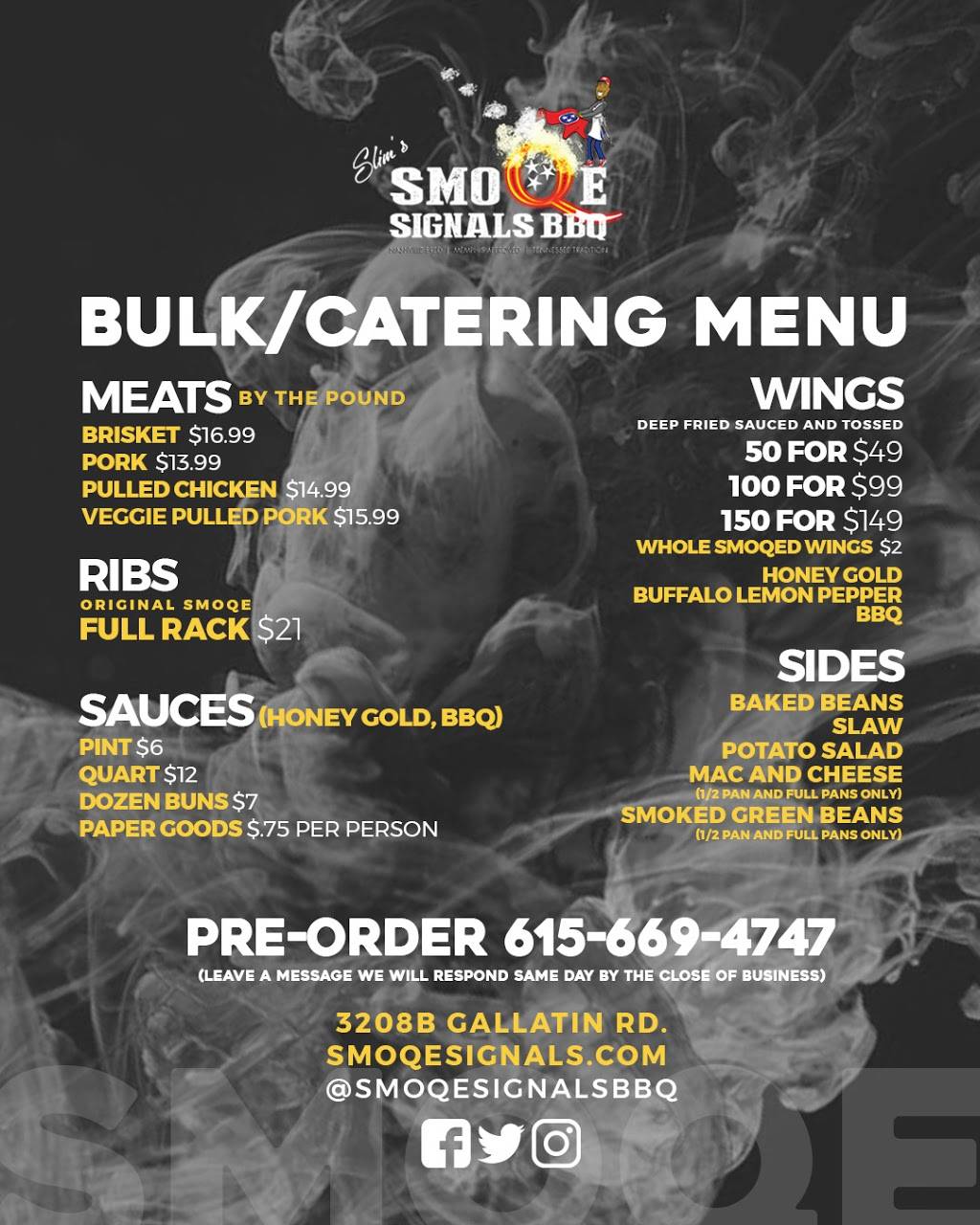 SmoQe Signals BBQ | restaurant | 3208B Gallatin Pike, Nashville, TN 37216, USA | 6159537077 OR +1 615-953-7077