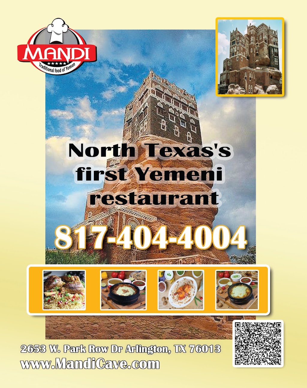 Mandi (Coming Soon) | restaurant | 2653 W Park Row Dr, Arlington, TX 76013, USA | 8174044004 OR +1 817-404-4004