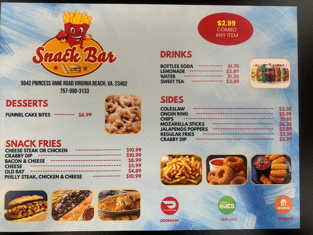 Snack Bar | restaurant | 5642 Princess Anne Rd, Virginia Beach, VA 23462, USA | 7043491647 OR +1 704-349-1647