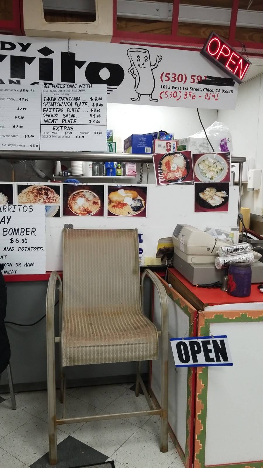 Speedy Burrito | restaurant | 1013 W 1st St, Chico, CA 95928, USA | 5308960141 OR +1 530-896-0141