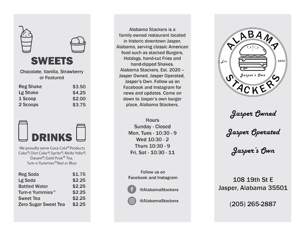 Alabama Stackers | restaurant | 108 19th St E, Jasper, AL 35501, USA | 2052652887 OR +1 205-265-2887