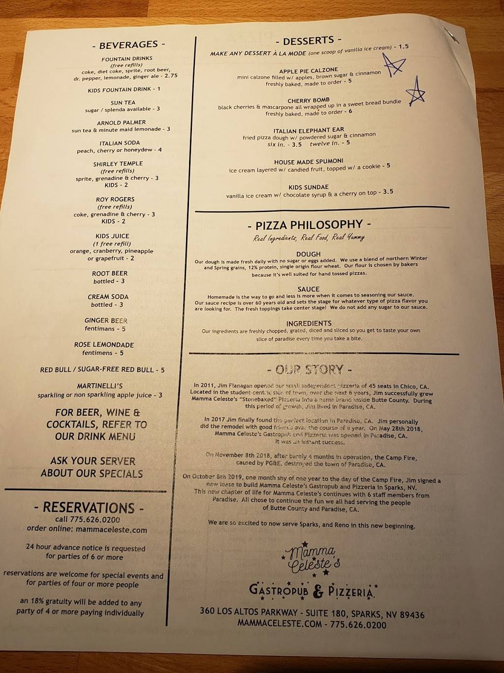 Mamma Celestes Gastropub & Pizzeria | restaurant | 360 Los Altos Pkwy suite 180, Sparks, NV 89436, USA | 7756260200 OR +1 775-626-0200