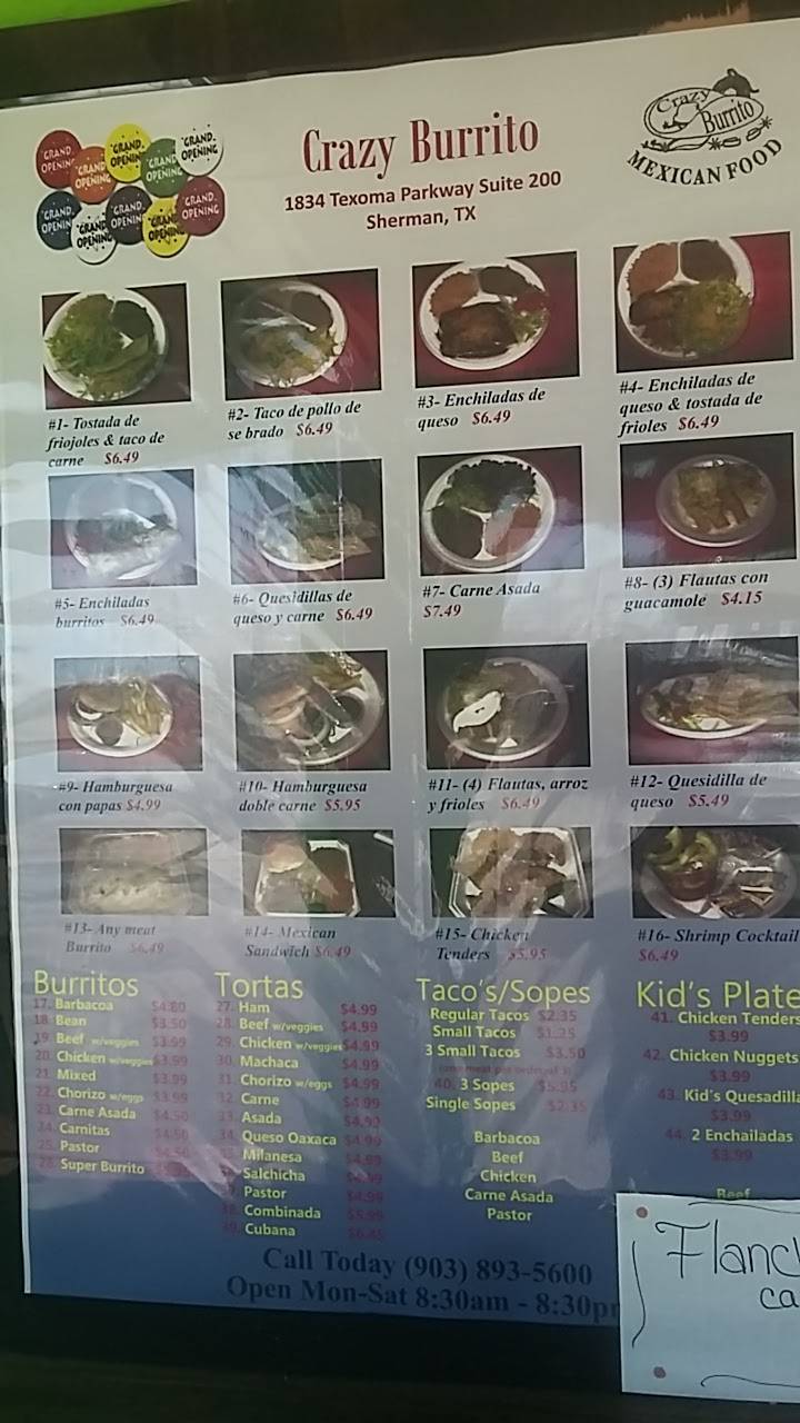 Crazy Burrito | restaurant | 1834 Texoma Pkwy, Sherman, TX 75090, USA | 9038935600 OR +1 903-893-5600