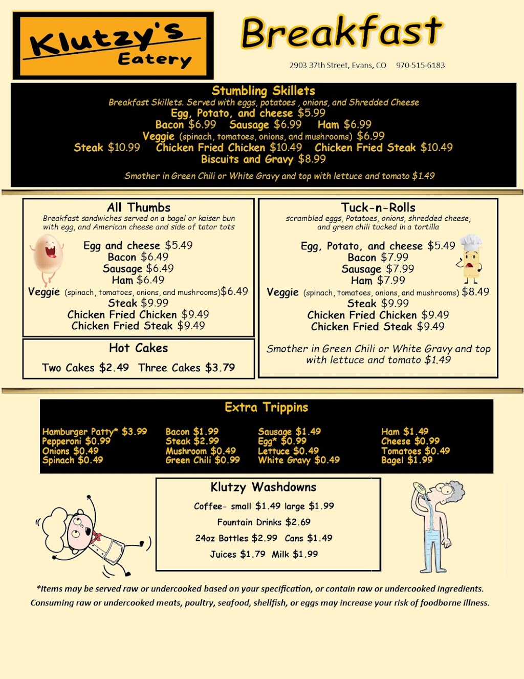 Klutzys Eatery | restaurant | 2903 37th St, Evans, CO 80620, USA | 9705156183 OR +1 970-515-6183