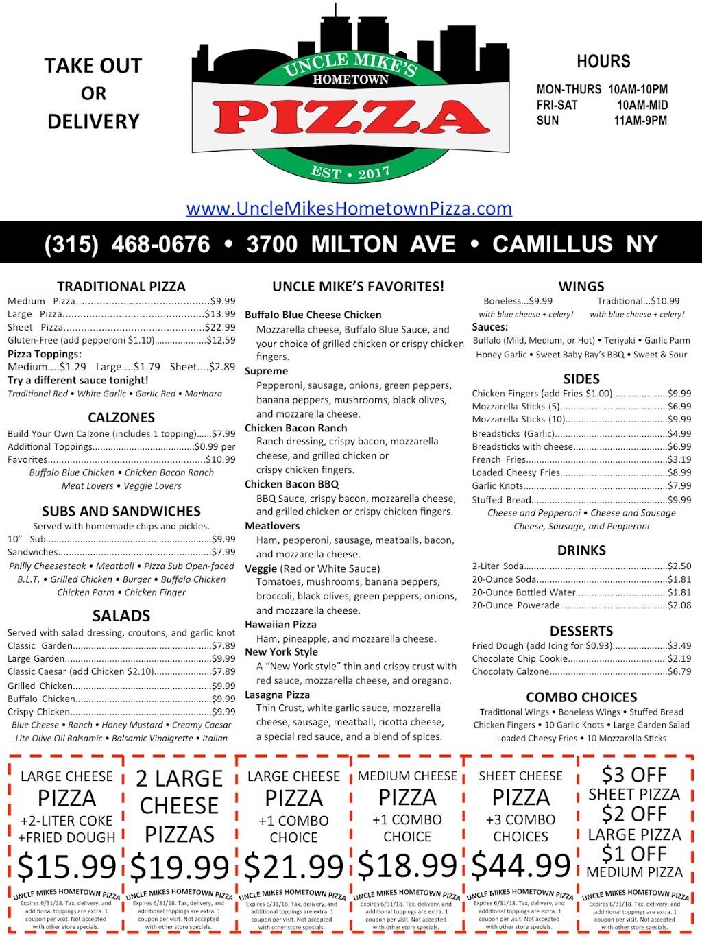 Uncle Mikes Hometown Pizza | restaurant | 3700 Milton Ave, Camillus, NY 13031, USA | 3154680676 OR +1 315-468-0676