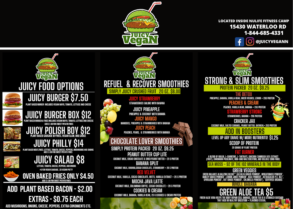 Juicy Vegan | restaurant | 15430 Waterloo Rd, Cleveland, OH 44110, USA | 8446854331 OR +1 844-685-4331