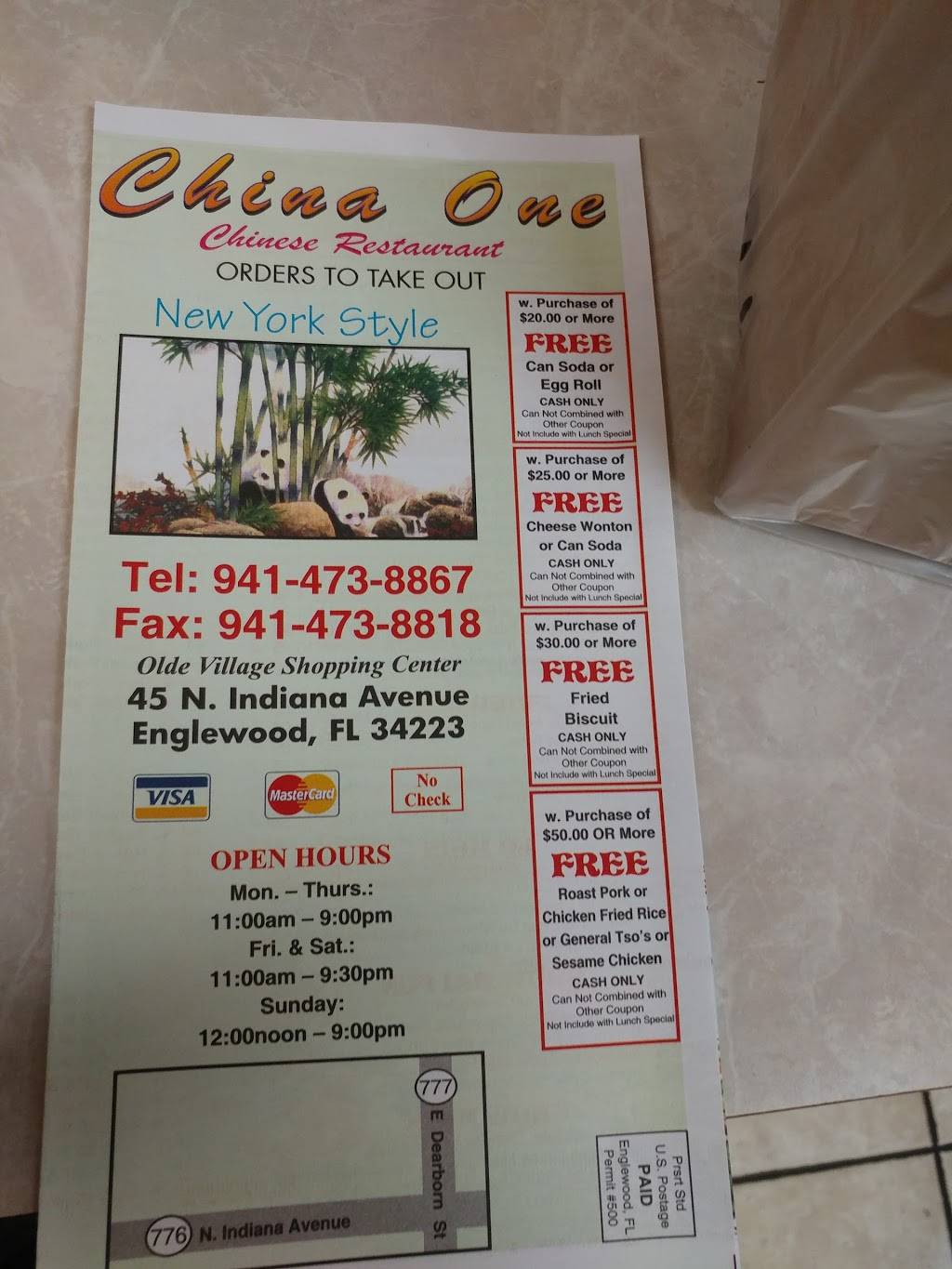China 1 | restaurant | 45 N Indiana Ave, Englewood, FL 34223, USA | 9414738818 OR +1 941-473-8818