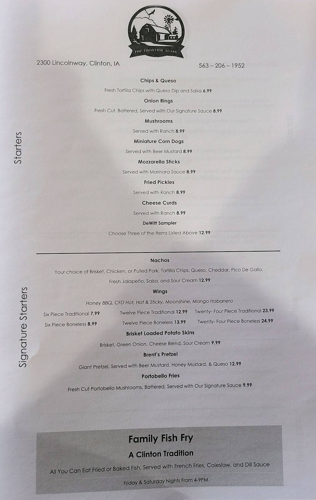 The Frontier Again | restaurant | 2300 Lincoln Way, Clinton, IA 52732, USA | 5632061952 OR +1 563-206-1952