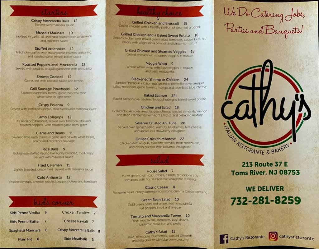 Cathys Ristorante | restaurant | 213 NJ-37 Suite 3, Toms River, NJ 08753, USA | 7322818259 OR +1 732-281-8259