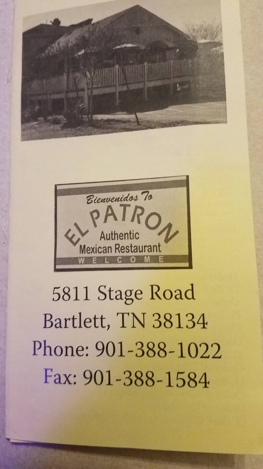 El Patron Authentic Mexican Restaurant | restaurant | 5811 Stage Rd, Bartlett, TN 38134, USA | 9013881022 OR +1 901-388-1022