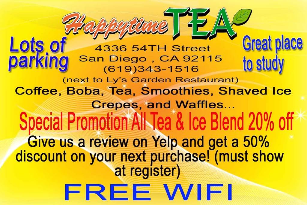Happytime Tea | cafe | 4336 54th St, San Diego, CA 92115, USA | 6193431516 OR +1 619-343-1516