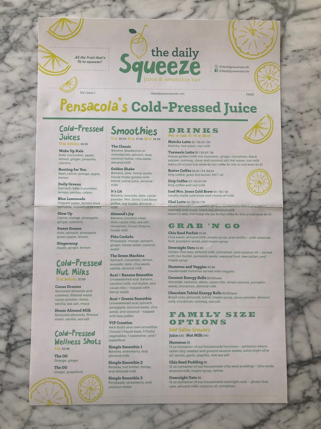 The Daily Squeeze Juice and Smoothie Bar | cafe | 901 N 12th Ave, Pensacola, FL 32501, USA | 8507413077 OR +1 850-741-3077