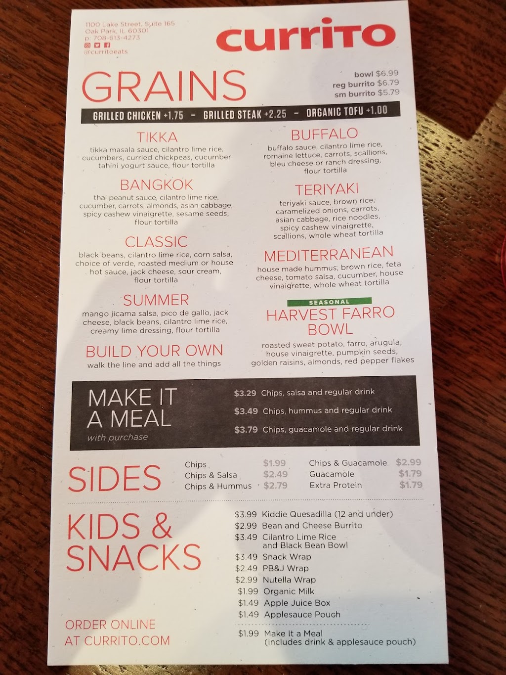 Currito | restaurant | 1100 Lake St Ste 165, Oak Park, IL 60301, USA | 7086134273 OR +1 708-613-4273